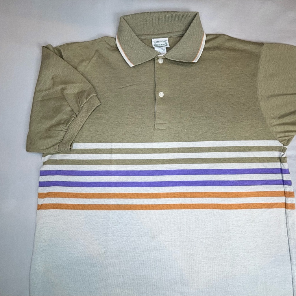 Vintage Brut Cologne Aftershave Polo Shirt Mens Large Striped
